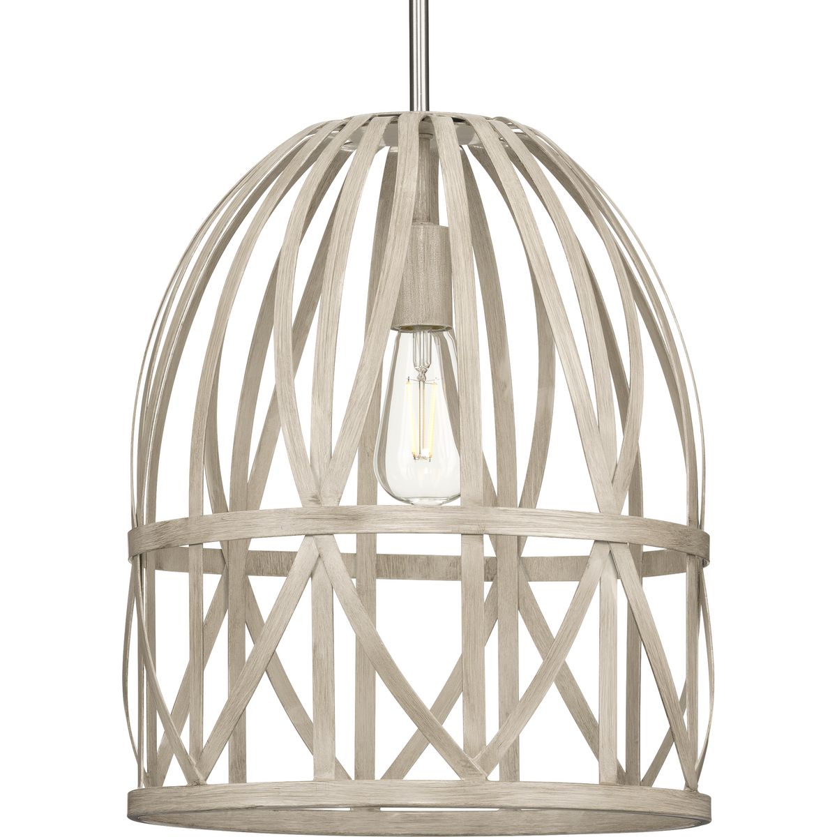 Progress Lighting Pendants Light - Chastain Collection One-Light Brushed Nickel Bleached Oak Basket Farmhouse Pendant Light - Model P500343-185