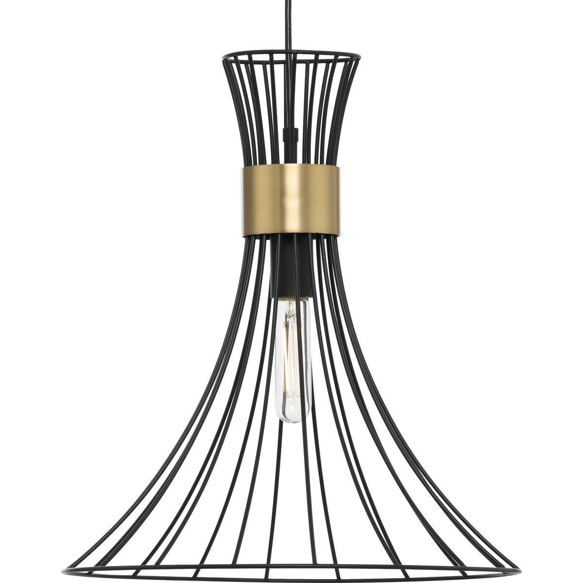 Lorin Collection One-Light Mid-Century Modern Matte Black Metal Pendant Light - Dry Location Listed