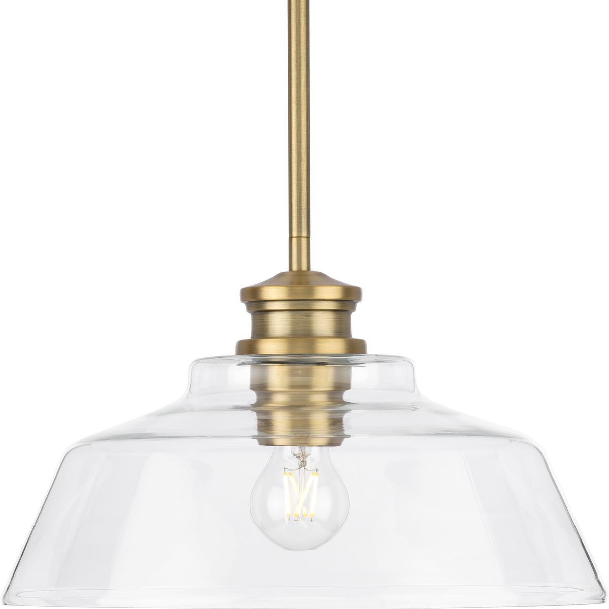 Progress Lighting Pendants Light - Singleton Collection One-Light 14" Vintage Brass Farmhouse Medium Pendant Light with Clear Glass Shade - Model P500381-163