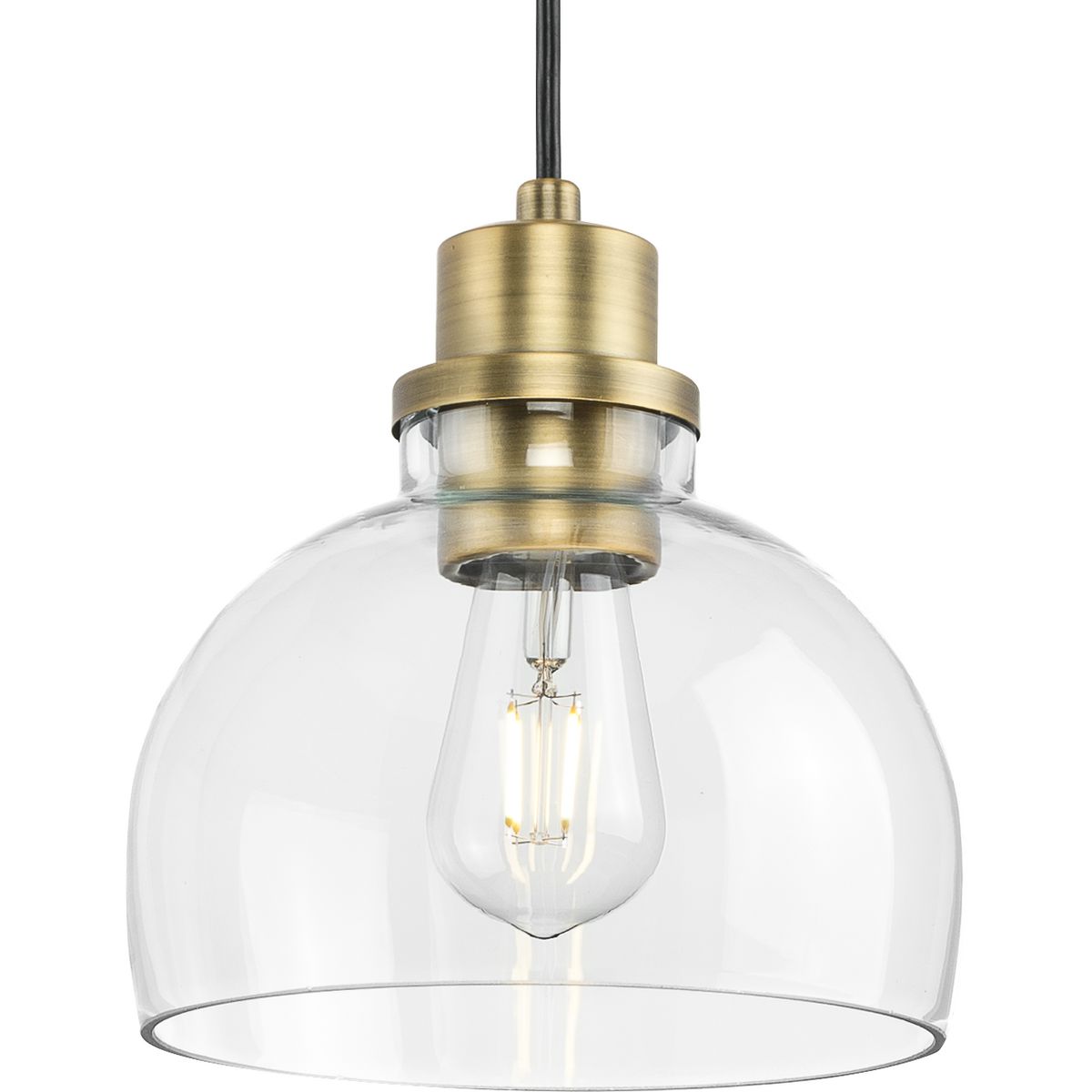 Garris Collection One-Light Vintage Brass Clear Glass Transitional Mini-Pendant - Dry Location Listed