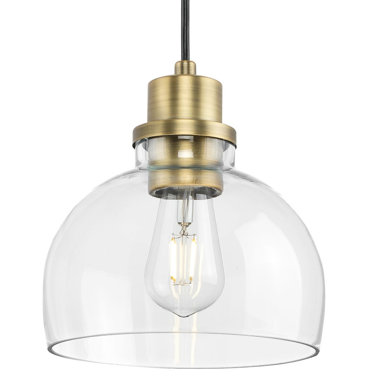 Progress Lighting Pendants Light - Garris Collection One-Light Vintage Brass Clear Glass Transitional Mini-Pendant - Model P500405-163