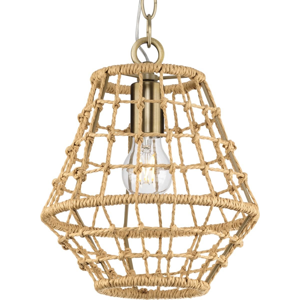 Progress Lighting Pendants Light - Laila Collection One-Light Vintage Brass Coastal Pendant with Woven Jute Accent - Model P500423-163