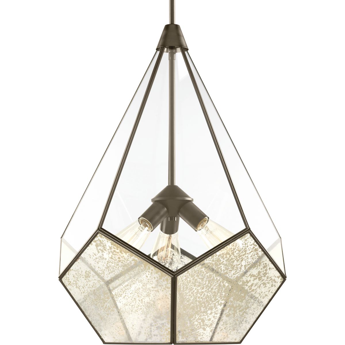 Cinq Collection Three-Light Antique Bronze Antique Mirror Glass Global Pendant Light - Dry Location Listed