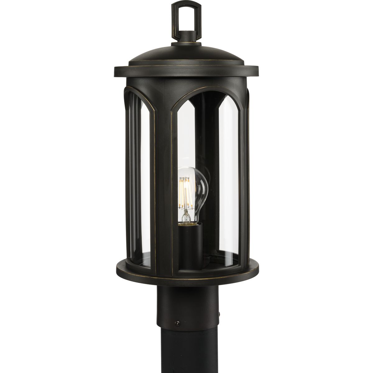 Gables Collection One-Light Antique Bronze and Clear Glass Transitional Style Outdoor Post Lantern with DURASHIELD - Wet Location Listed