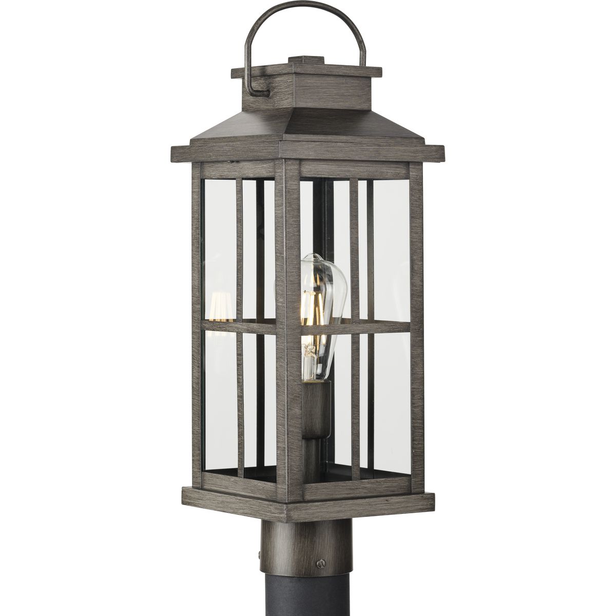 Williamston Collection One-Light Antique Pewter and Clear Glass Transitional Style Outdoor Post Lantern - Wet Location Listed