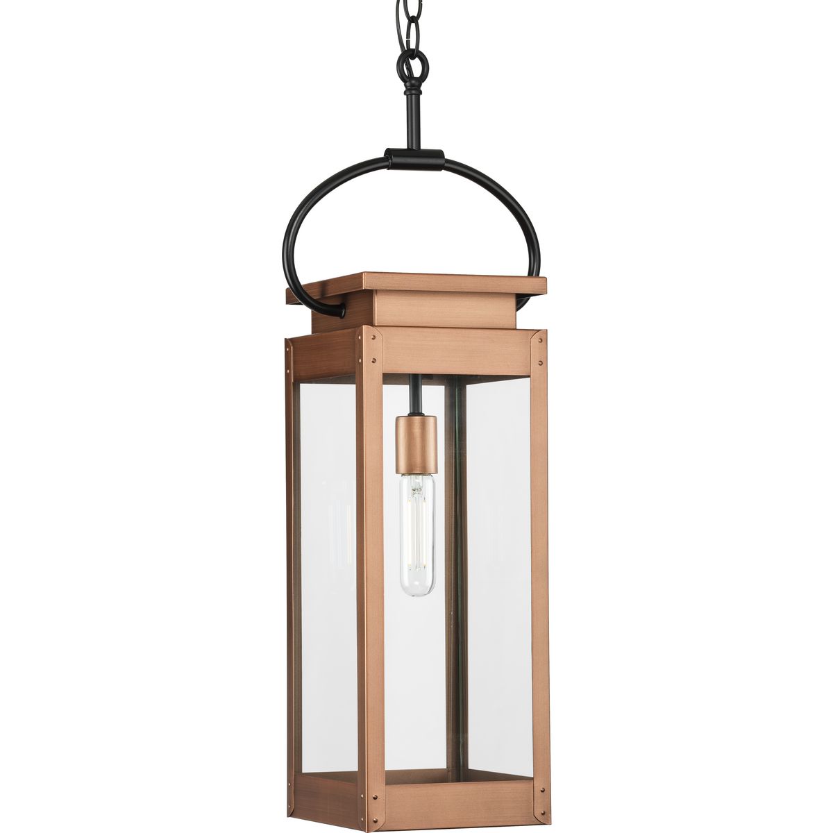 Union Square One-Light Antique Copper Urban Industrial Hanging Lantern - Damp Location Listed