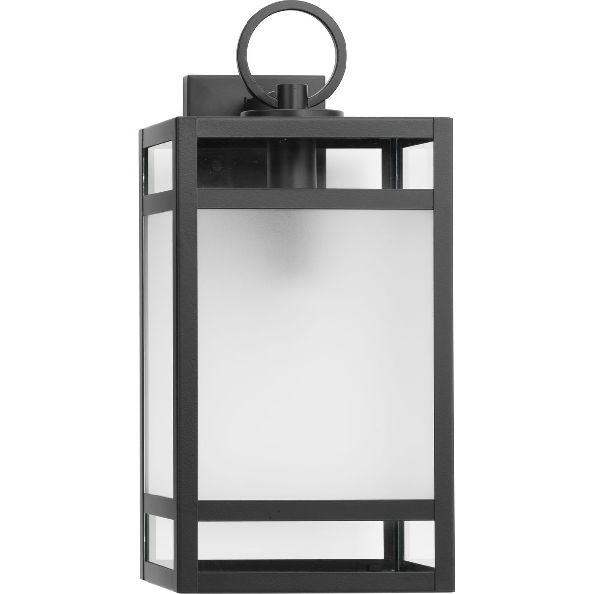 Parrish Collection One-Light Matte Black Clear and Etched Glass Modern Craftsman Outdoor Large Wall Lantern - Wet Location Listed