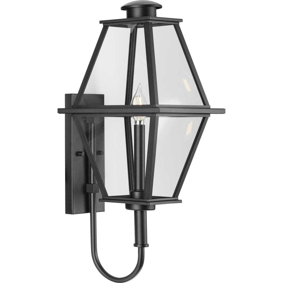 Bradshaw Collection One-Light Textured Black Clear Glass Transitional Medium Outdoor Wall Lantern - Wet Location Listed