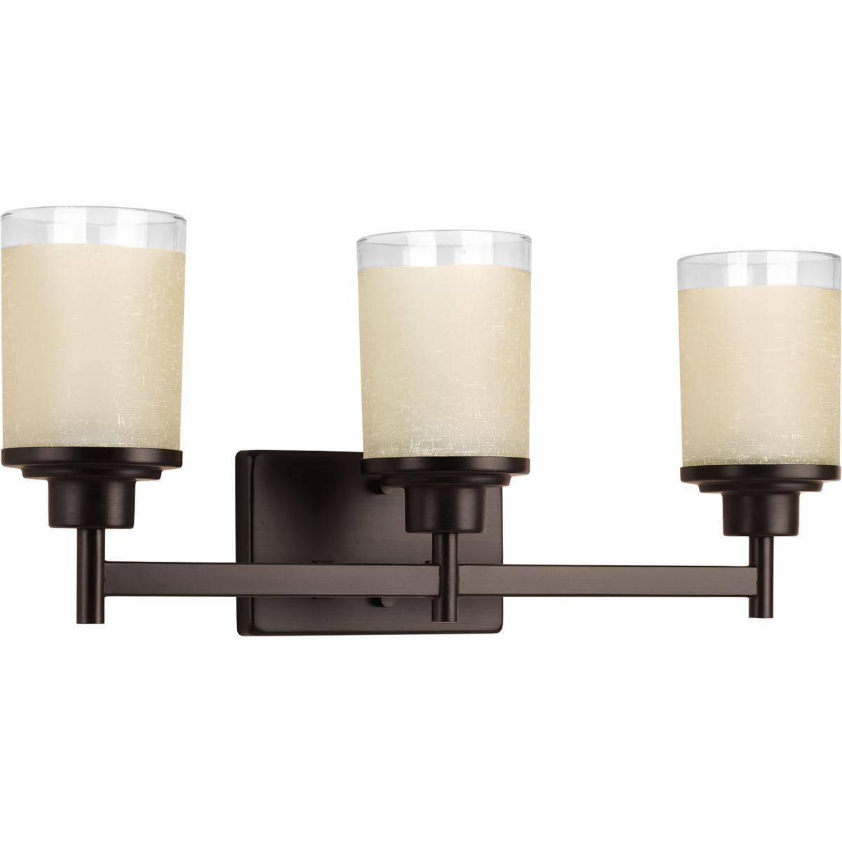 Alexa Collection Three-Light Antique Bronze Etched Umber Linen With Clear Edge Glass Modern Bath Vanity Light - Damp Location Listed