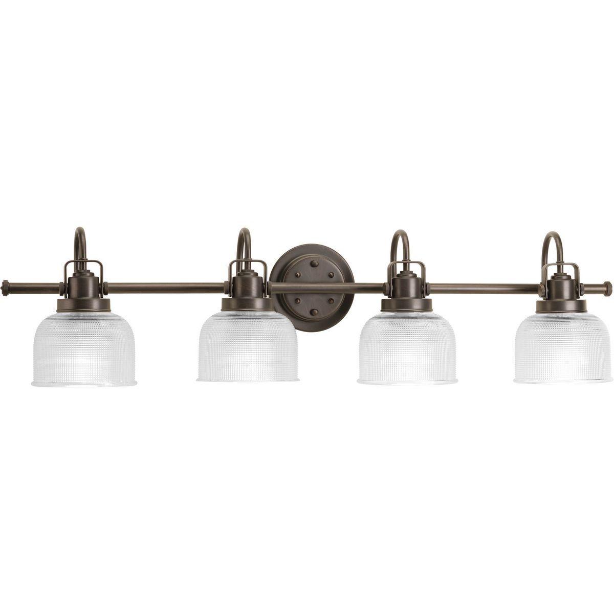 Archie Collection Four-Light Venetian Bronze Clear Double Prismatic Glass Coastal Bath Vanity Light - Damp Location Listed