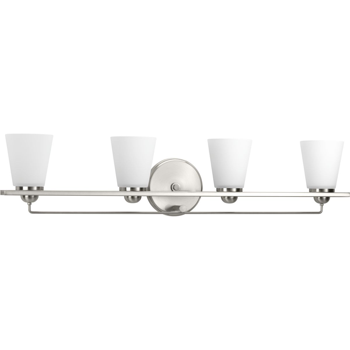 Flight Collection Four-Light Brushed Nickel Etched Glass Coastal Bath Vanity Light - Damp Location Listed