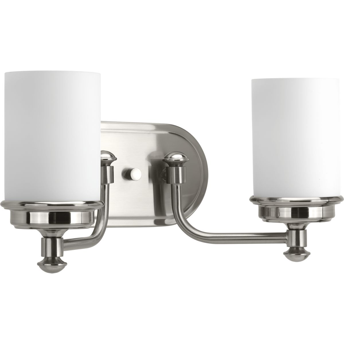 Glide Collection Two-Light Brushed Nickel Etched Opal Glass Coastal Bath Vanity Light - Damp Location Listed