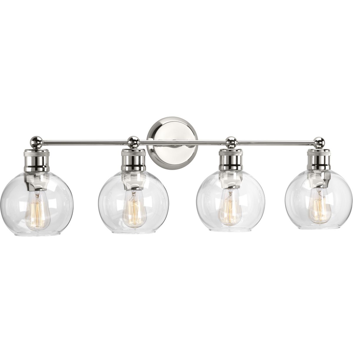 Progress Lighting Bath & Vanity Light - Hansford Collection Four-Light Polished Nickel Clear Glass Coastal Bath Vanity Light - Model P300052-104