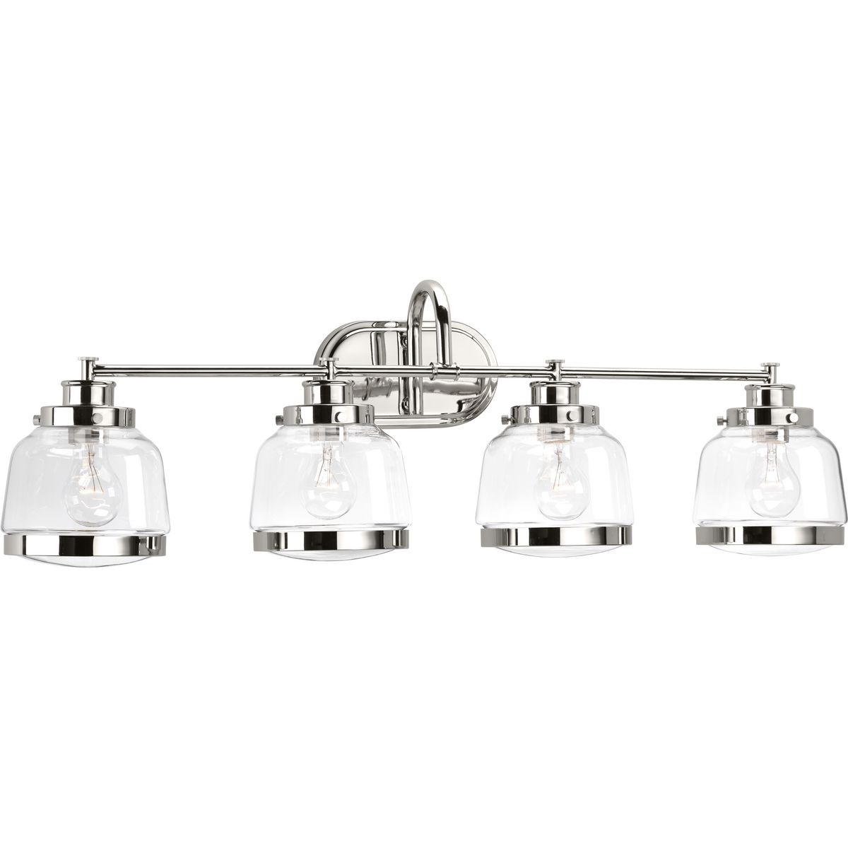 Progress Lighting Bath & Vanity Light - Judson Collection Four-Light Polished Nickel Clear Glass Farmhouse Bath Vanity Light - Model P300083-104