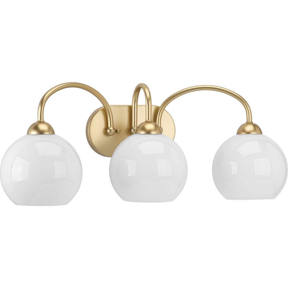 Carisa Collection Three-Light Vintage Gold Opal Glass Mid-Century Modern Bath Vanity Light - Damp Location Listed