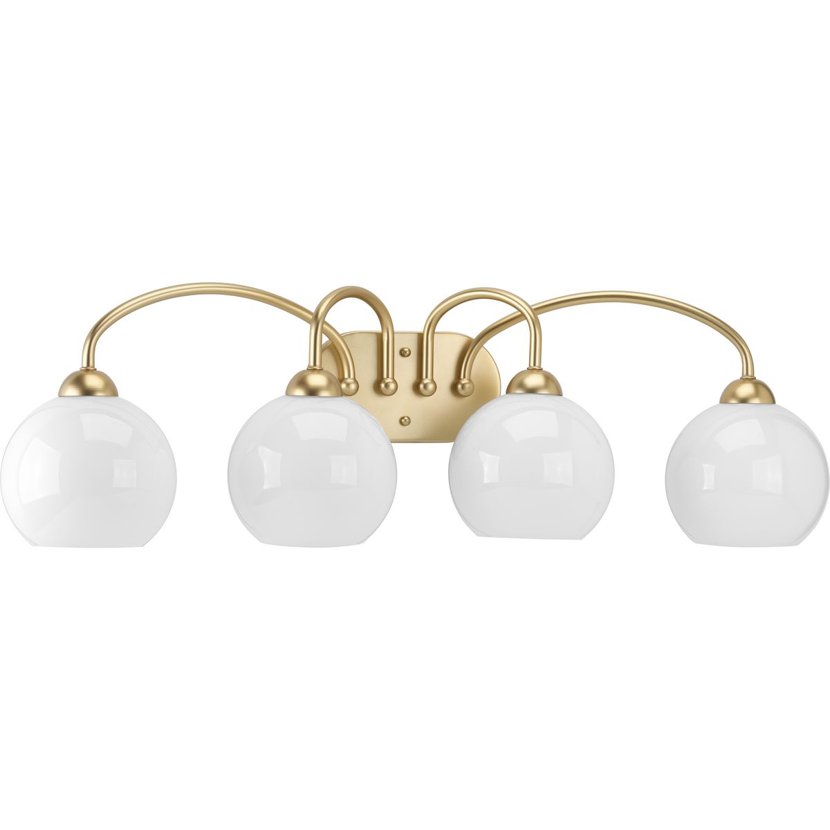 Carisa Collection Four-Light Vintage Gold Opal Glass Mid-Century Modern Bath Vanity Light - Damp Location Listed