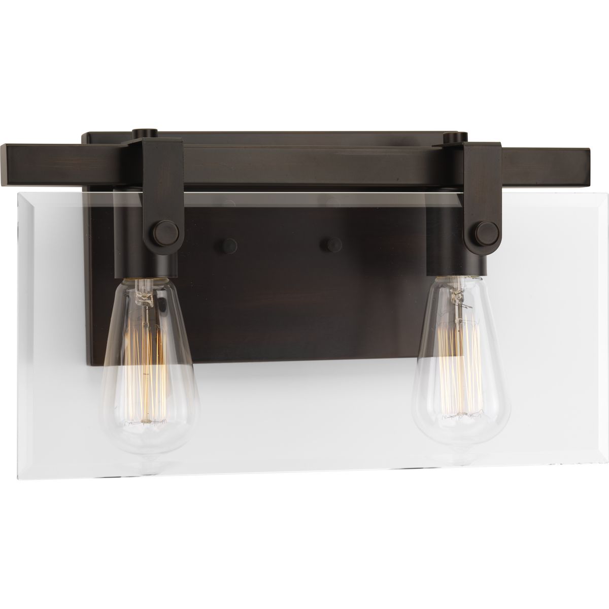 Glayse Collection Two-Light Antique Bronze Clear Glass Luxe Bath Vanity Light - Damp Location Listed