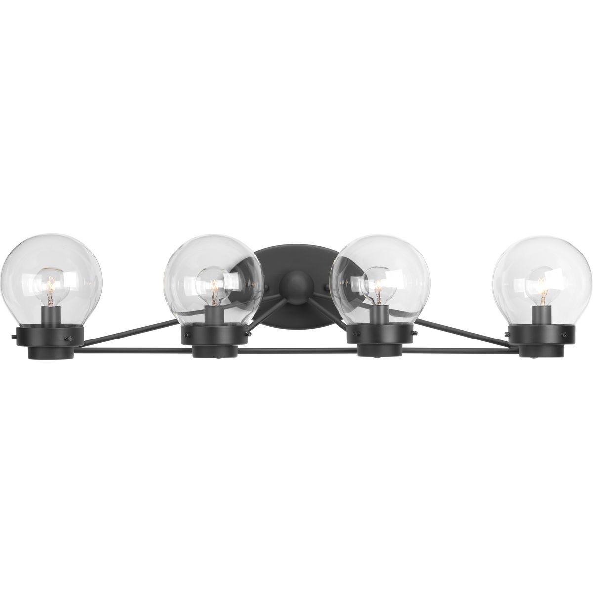 Spatial Collection Four-Light Matte Black Clear Glass Global Bath Vanity Light - Damp Location Listed
