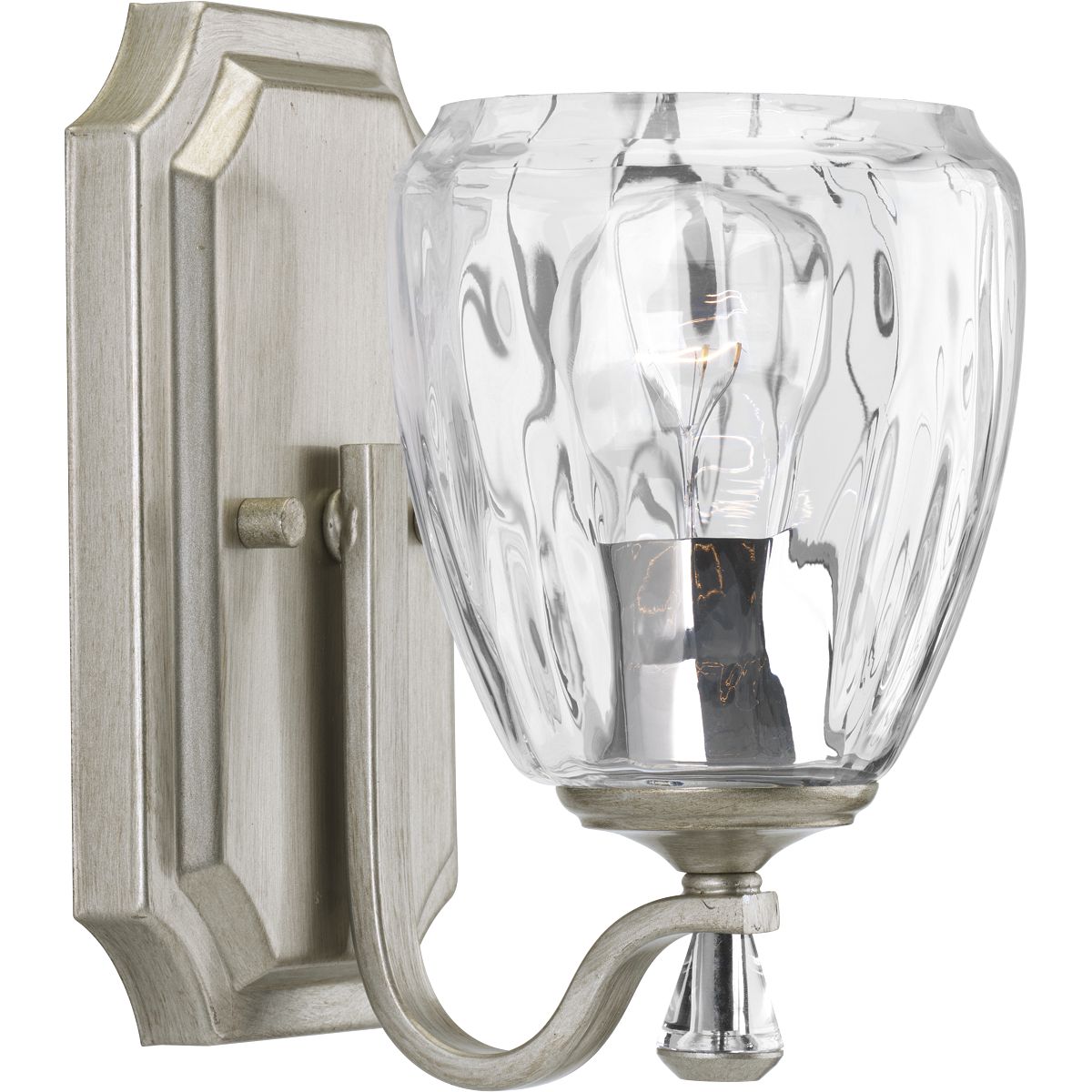 Progress Lighting Bath & Vanity Light - Anjoux Collection One-Light Silver Ridge Clear Water Glass Luxe Bath Vanity Light - Model P300116-134