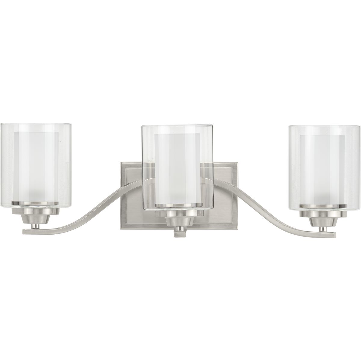 Kene Collection Three-Light Brushed Nickel Clear Glass Craftsman Bath Vanity Light - Damp Location Listed