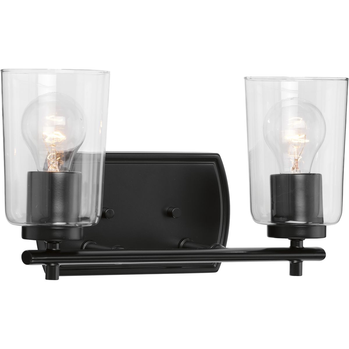 Adley Collection Two-Light Matte Black Clear Glass New Traditional Bath Vanity Light - Damp Location Listed