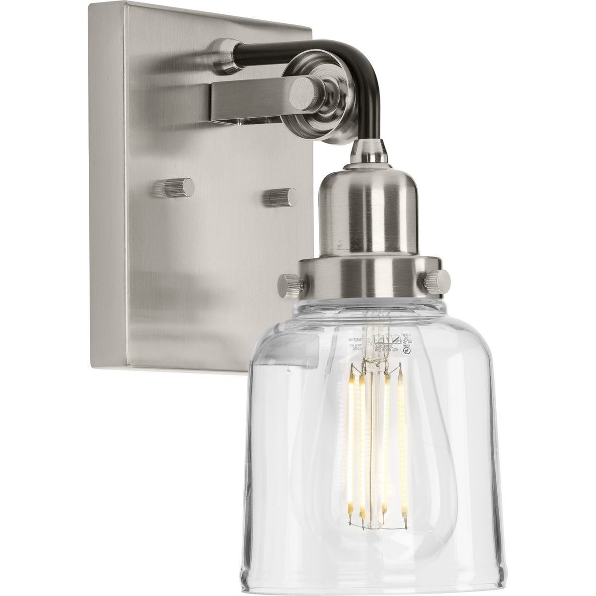 Rushton Collection One-Light Brushed Nickel Clear Glass Farmhouse Bath Vanity Light