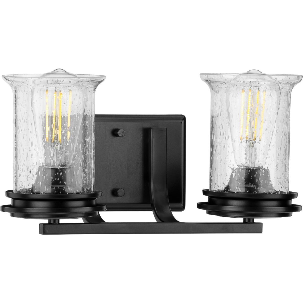 Progress Lighting Bath & Vanity Light - Winslett Collection Two-Light Matte Black Clear Seeded Glass Coastal Bath Vanity Light - Model P300273-031