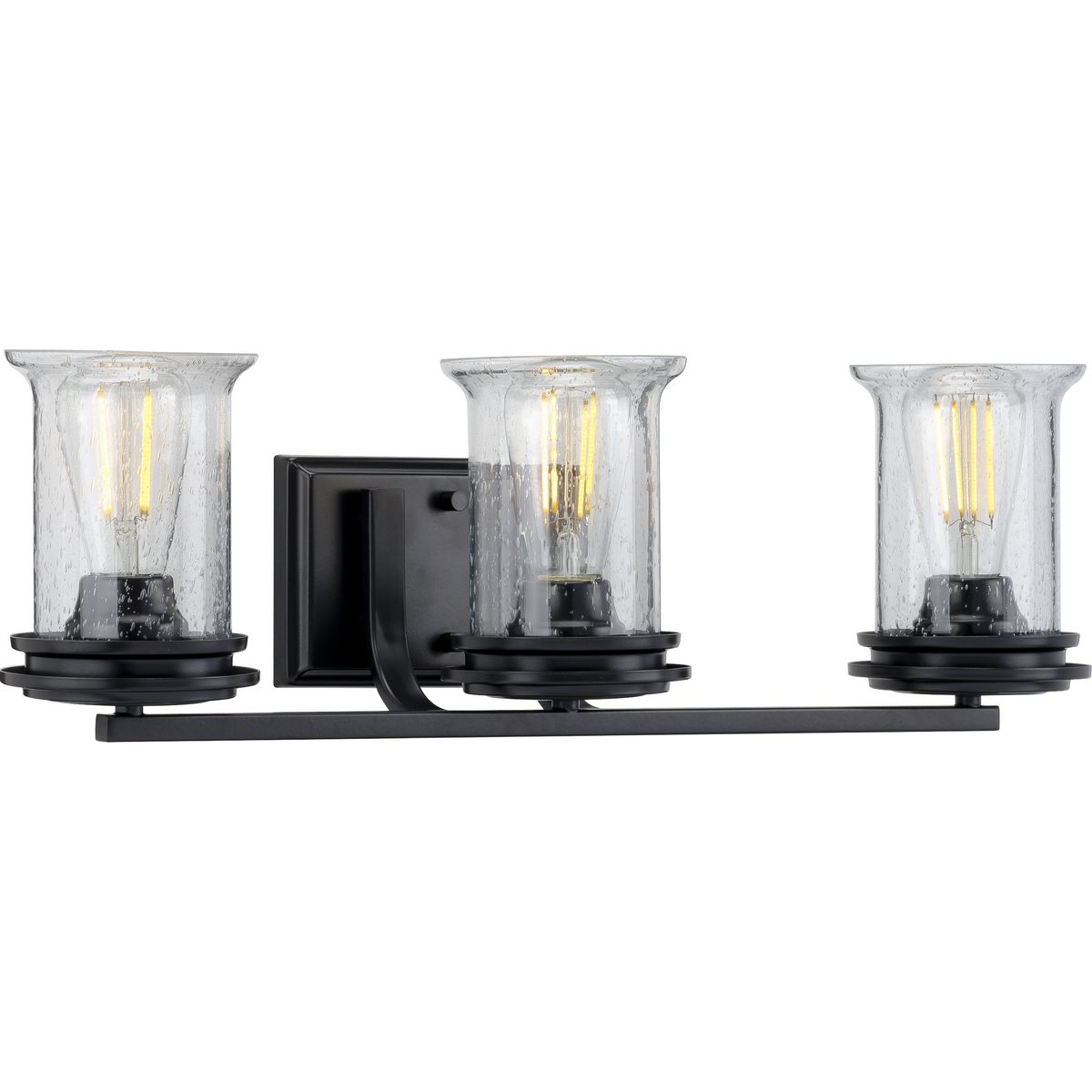 Progress Lighting Bath & Vanity Light - Winslett Collection Three-Light Matte Black Clear Seeded Glass Coastal Bath Vanity Light - Model P300274-031