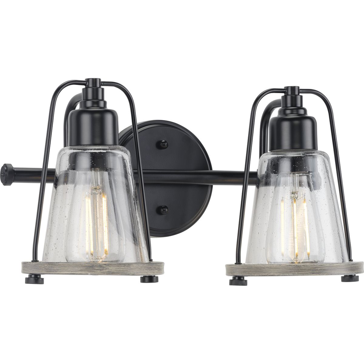 Progress Lighting Bath & Vanity Light - Conway Collection Two-Light Matte Black and Clear Seeded Farmhouse Style Bath Vanity Wall Light - Model P300296-031