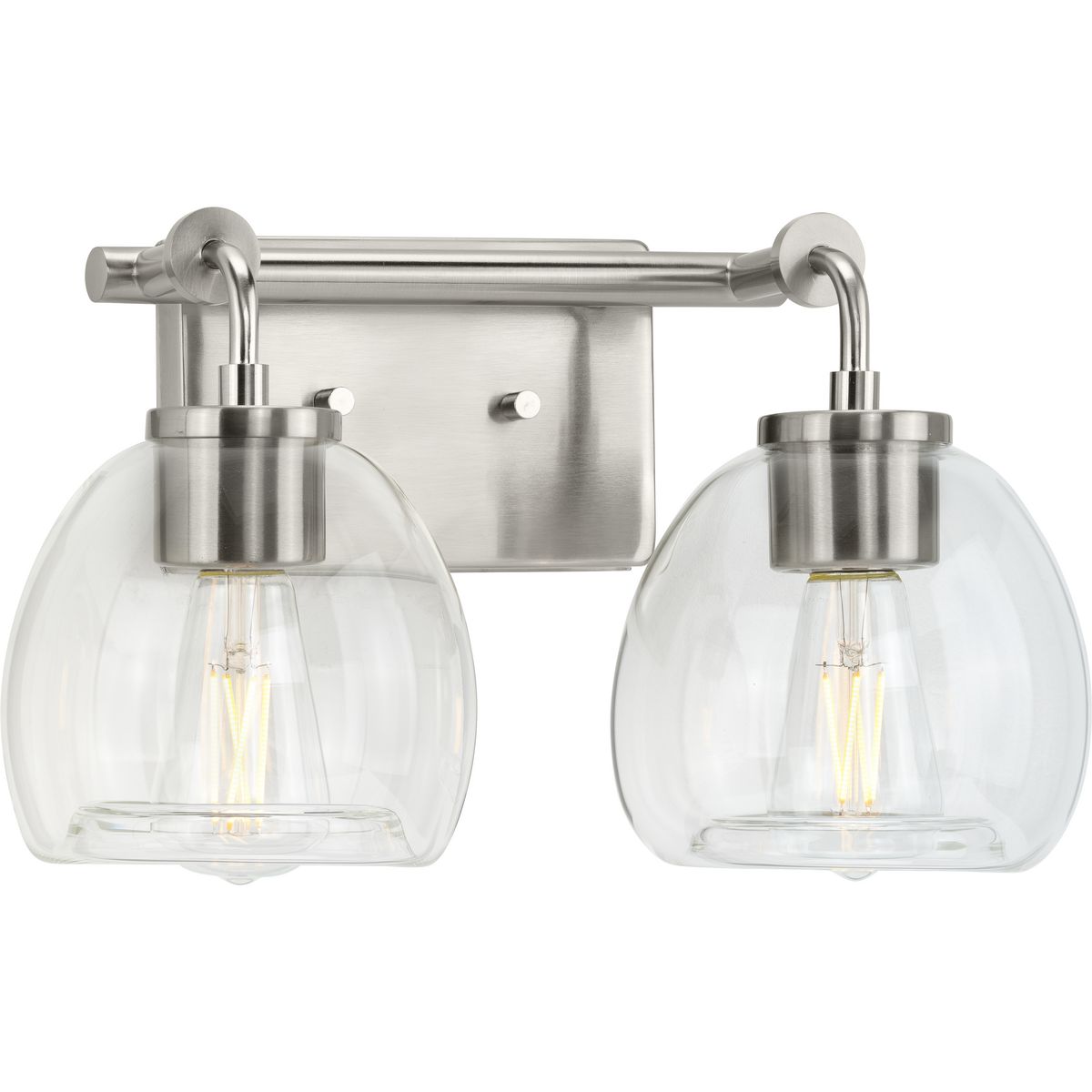 Progress Lighting Bath & Vanity Light - Caisson Collection Two-Light Brushed Nickel Clear Glass Urban Industrial Bath Vanity Light - Model P300346-009