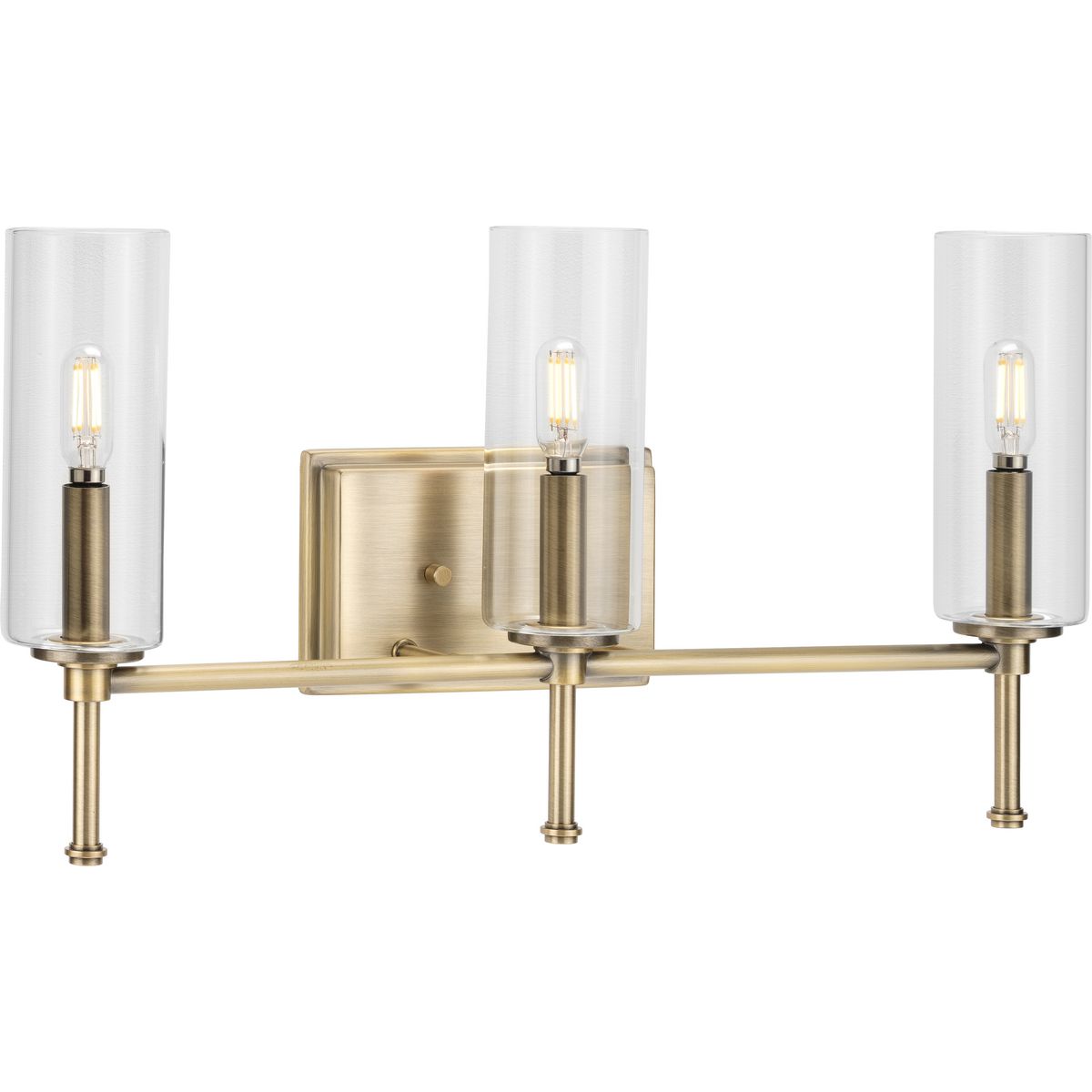Progress Lighting Bath & Vanity Light - Elara Collection Three-Light Vintage Brass Clear Glass New Traditional Bath Vanity Light - Model P300358-163