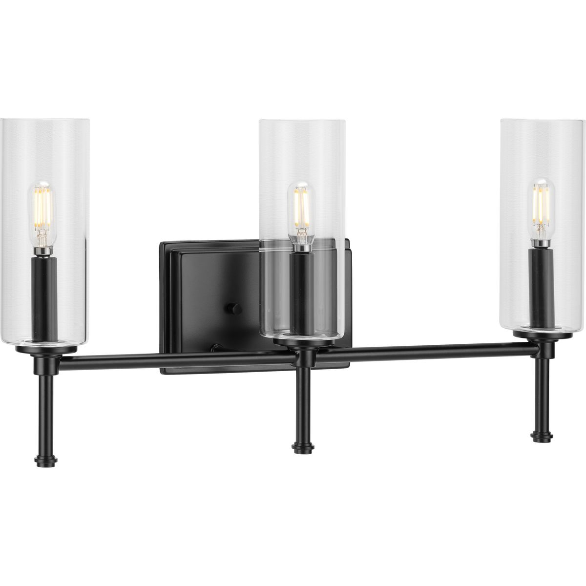 Progress Lighting Bath & Vanity Light - Elara Collection Three-Light Matte Black Clear Glass New Traditional Bath Vanity Light - Model P300358-31M