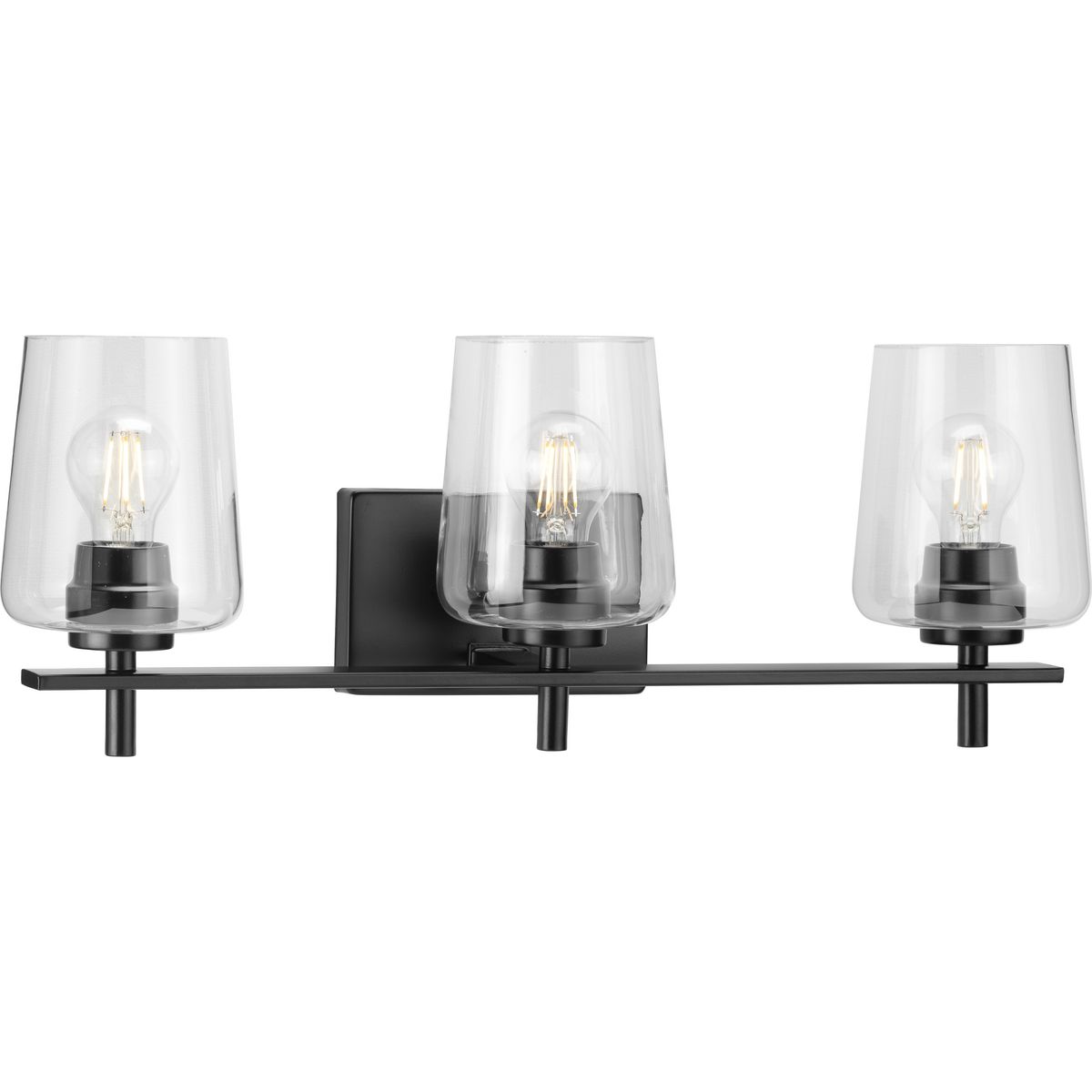 Progress Lighting Bath & Vanity Light - Calais Collection Three-Light Matte Black Clear Glass New Traditional Bath Vanity Light - Model P300362-31M