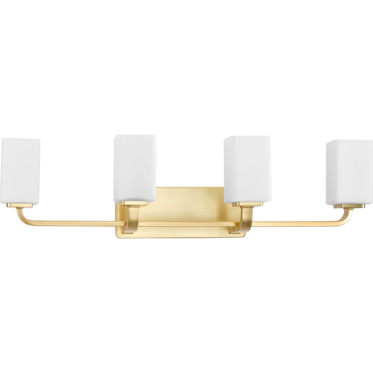 Cowan Collection Four-Light Modern Satin Brass Etched Opal Glass Bath Vanity Light - Damp Location Listed