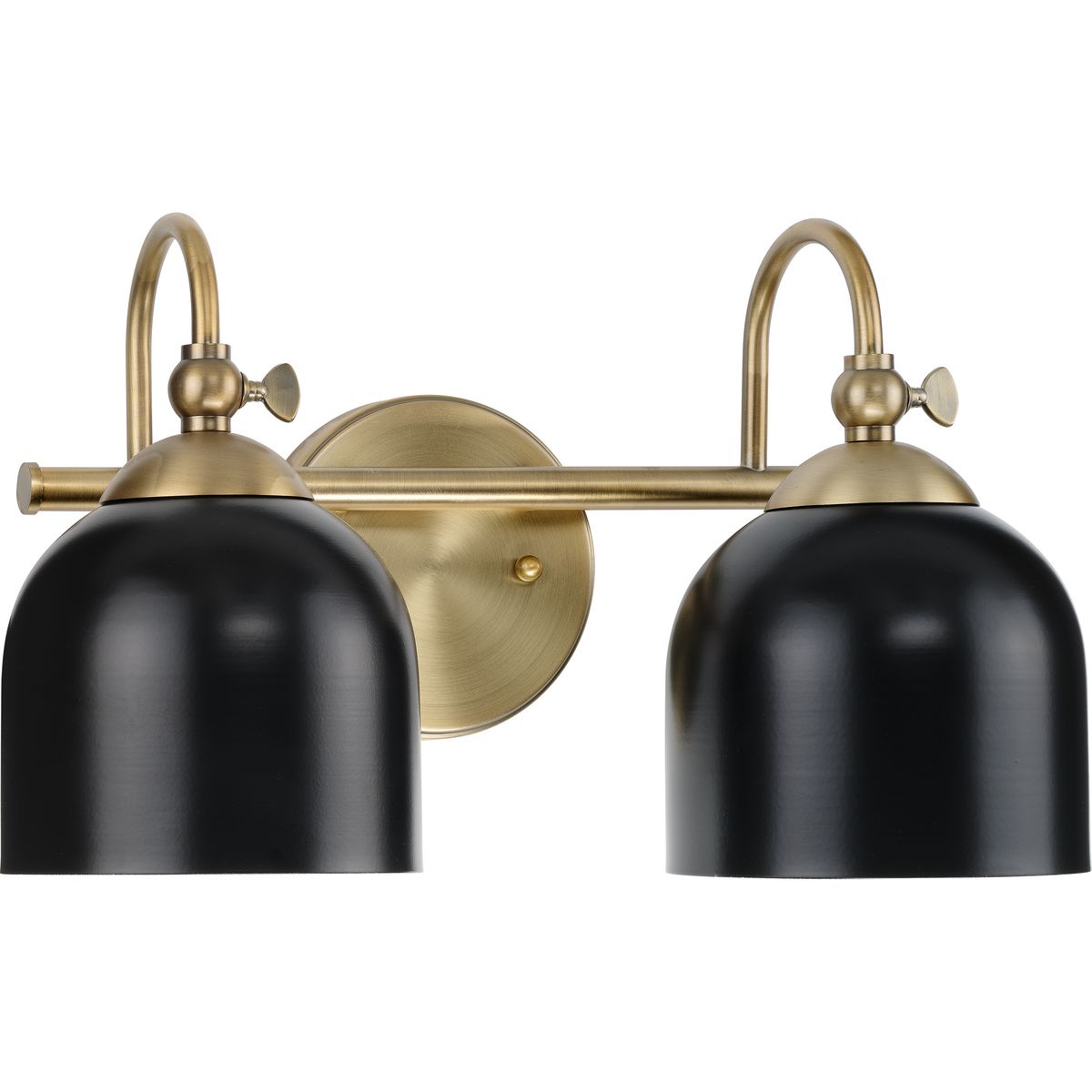 Progress Lighting Bath & Vanity Light - Dalton Collection Two-Light Farmhouse Vintage Brass Metal Shade Bath Vanity Light - Model P300382-163