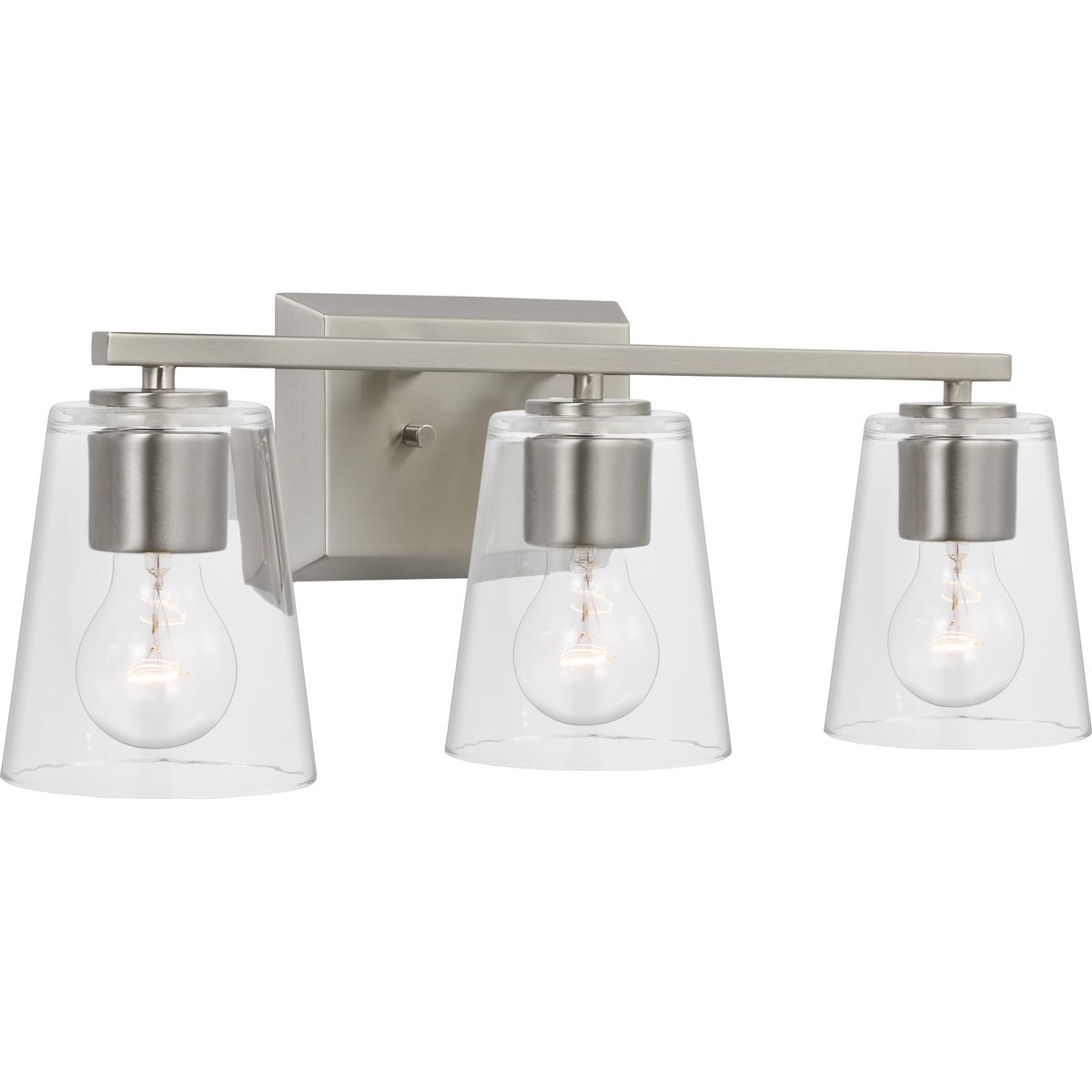 Progress Lighting Bath & Vanity Light - Vertex Collection Three-Light Brushed Nickel Clear Glass Contemporary Bath Light - Model P300459-009