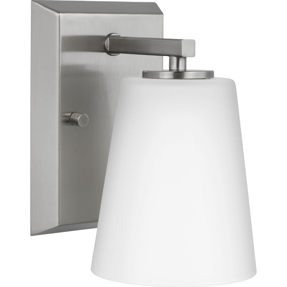 Progress Lighting Bath & Vanity Light - Vertex Collection One-Light Brushed Nickel Etched White Glass Contemporary Bath Light - Model P300461-009