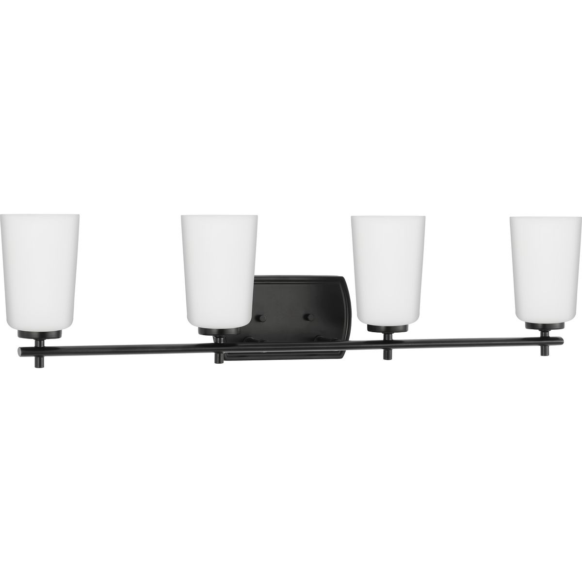 Progress Lighting Bath & Vanity Light - Adley Collection Four-Light Matte Black Etched Opal Glass New Traditional Bath Vanity Light - Model P300468-31M