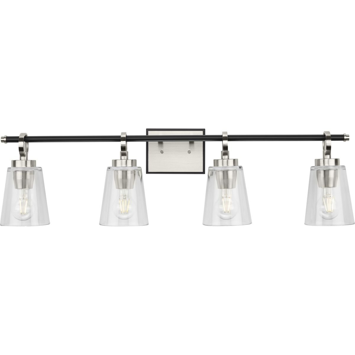Progress Lighting Bath & Vanity Light - Cassell Collection Four-Light Brushed Nickel Matte Black Luxe Industrial Bath & Vanity Light - Model P300483-009