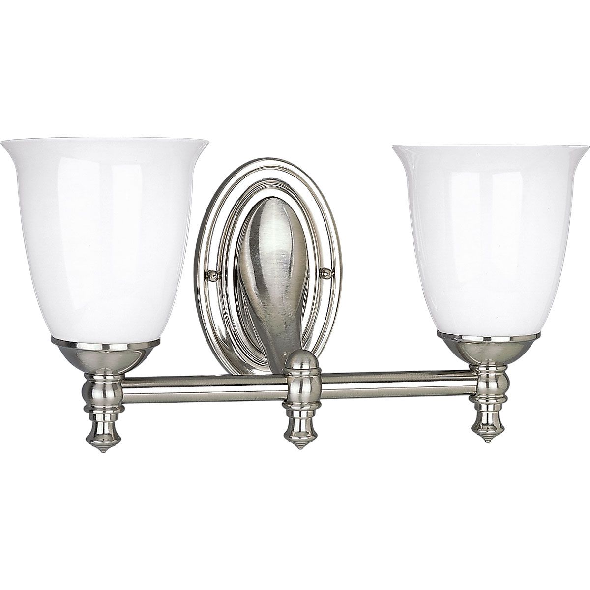 Progress Lighting Bath & Vanity Light - Victorian Collection Two-Light Brushed Nickel White Opal Glass Farmhouse Bath Vanity Light - Model P3028-09