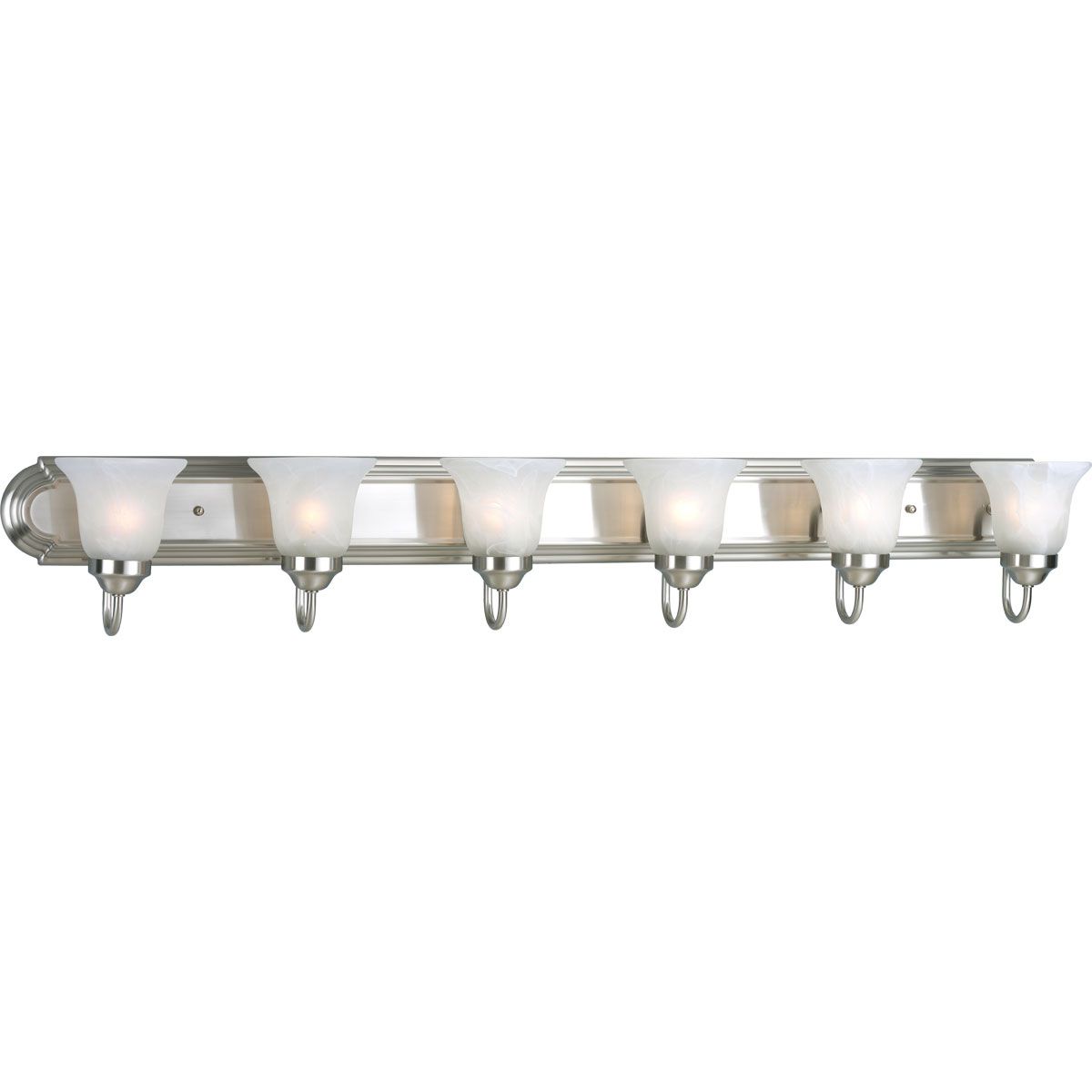 Progress Lighting Bath & Vanity Light - Six-Light Brushed Nickel Alabaster Glass Traditional Bath Vanity Light - Model P3056-09