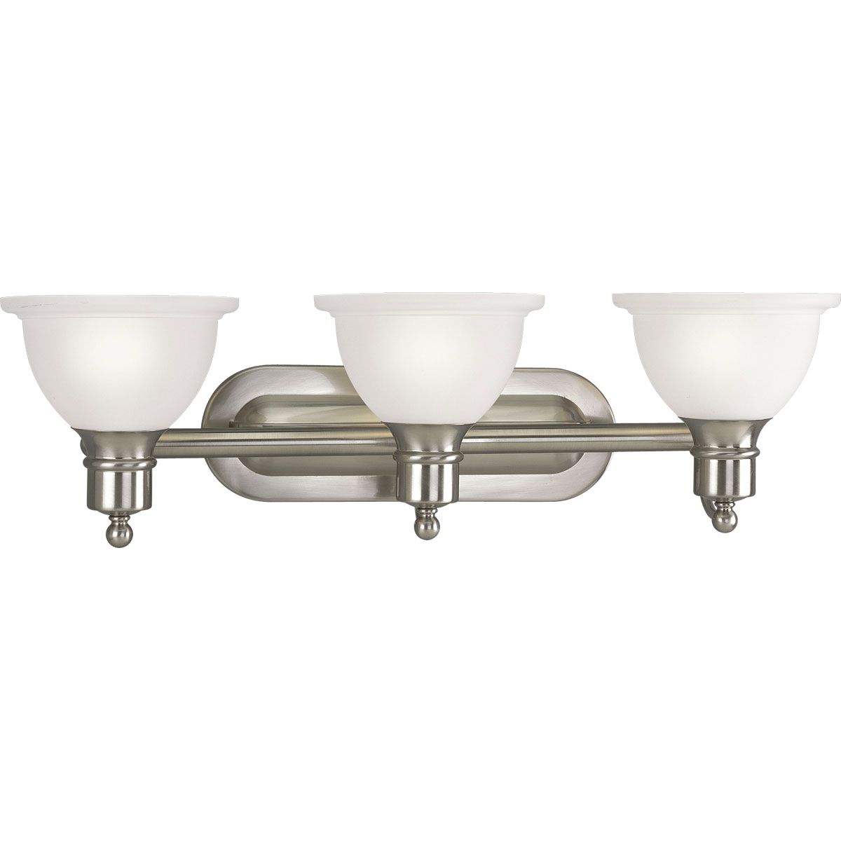 Madison Collection Three-Light Brushed Nickel Etched Glass Traditional Bath Vanity Light - Damp Location Listed