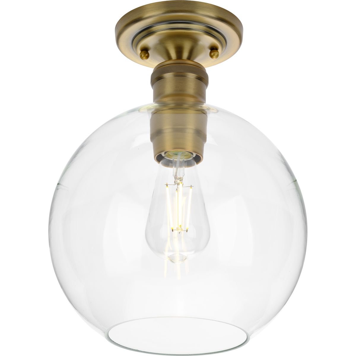 Progress Lighting Close-to-Ceiling Light - Hansford Collection One-Light Vintage Brass Clear Glass Farmhouse Flush Mount Light - Model P350046-163