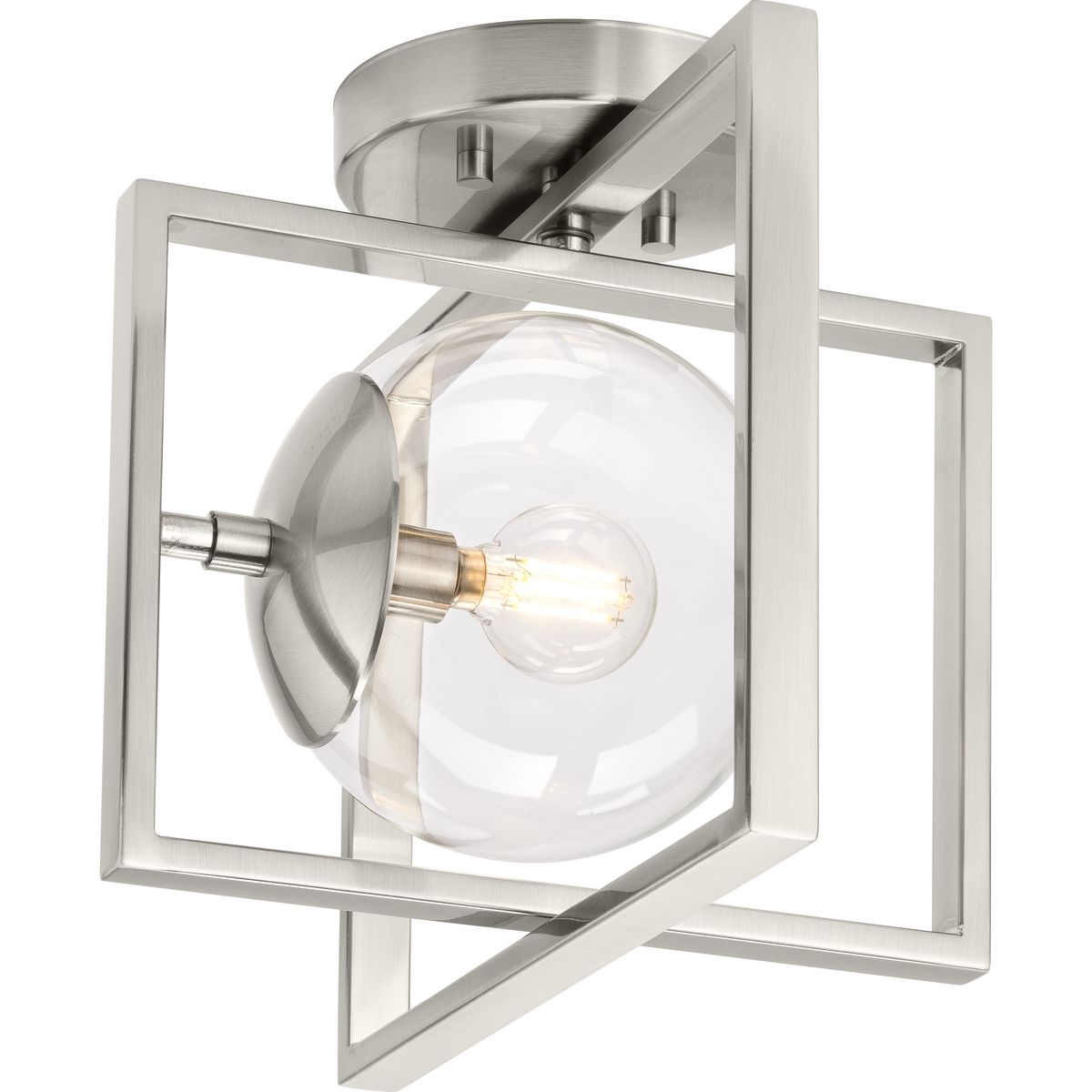 Atwell Collection 10" One-Light Mid-Century Modern Brushed Nickel Clear Glass Semi-Flush Mount Light - Dry Location Listed