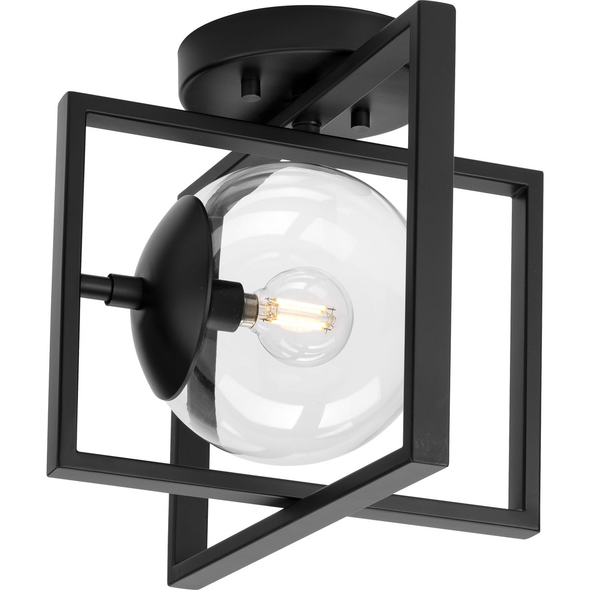 Progress Lighting Close-to-Ceiling Light - Atwell Collection 10" One-Light Mid-Century Modern Matte Black Clear Glass Semi-Flush Mount Light - Model P350218-31M