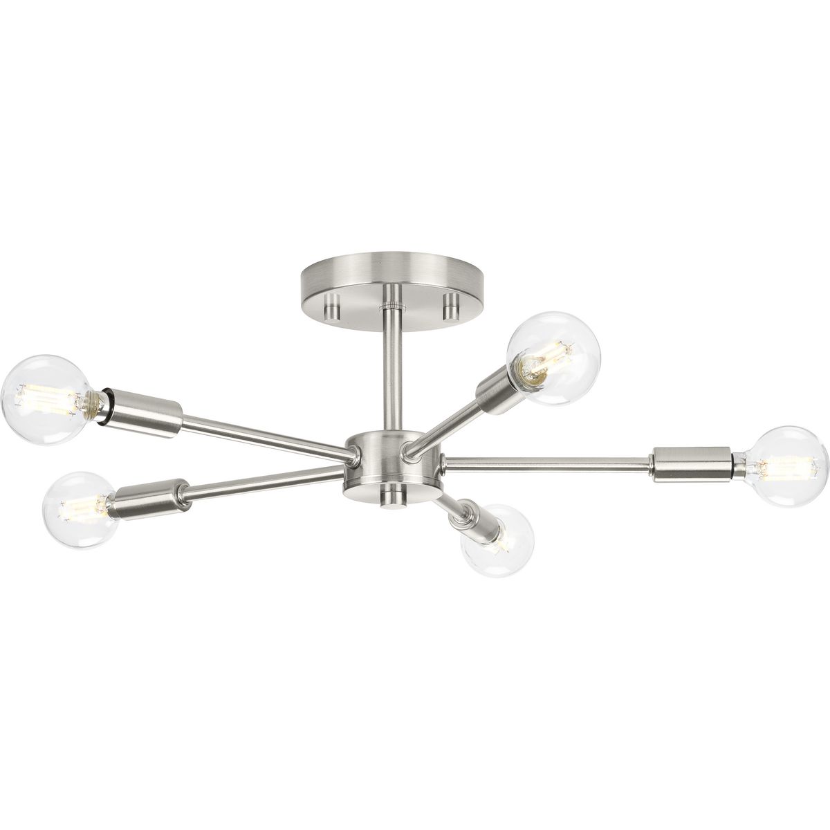 Progress Lighting Close-to-Ceiling Light - Delayne Collection Five-Light  Mid-Century Modern Brushed Nickel Semi-Flush Mount Light - Model P350219-009, image size:1200x1200