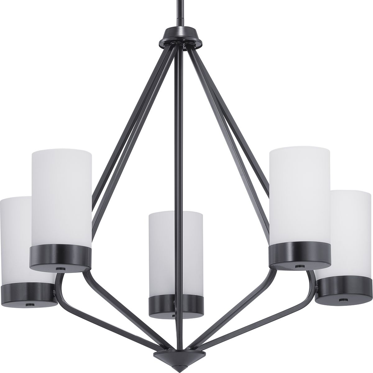 Elevate Collection Five-Light Matte Black Etched White Glass Mid-Century Modern Chandelier Light - Dry Location Listed