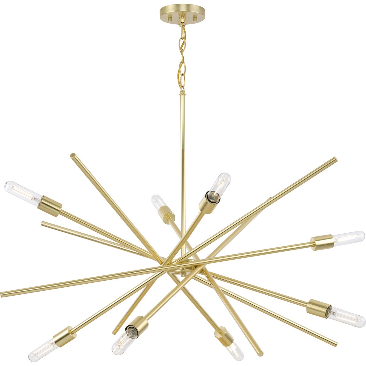 Astra Collection Eight-Light 42" Satin Brass Modern Chandelier - Dry Location Listed