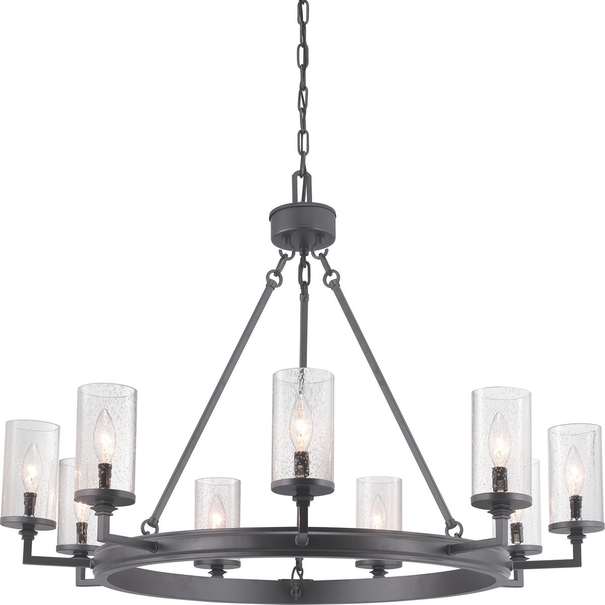 Gresham Collection Nine-Light Graphite Clear Seeded Glass Farmhouse Chandelier Light - Dry Location Listed