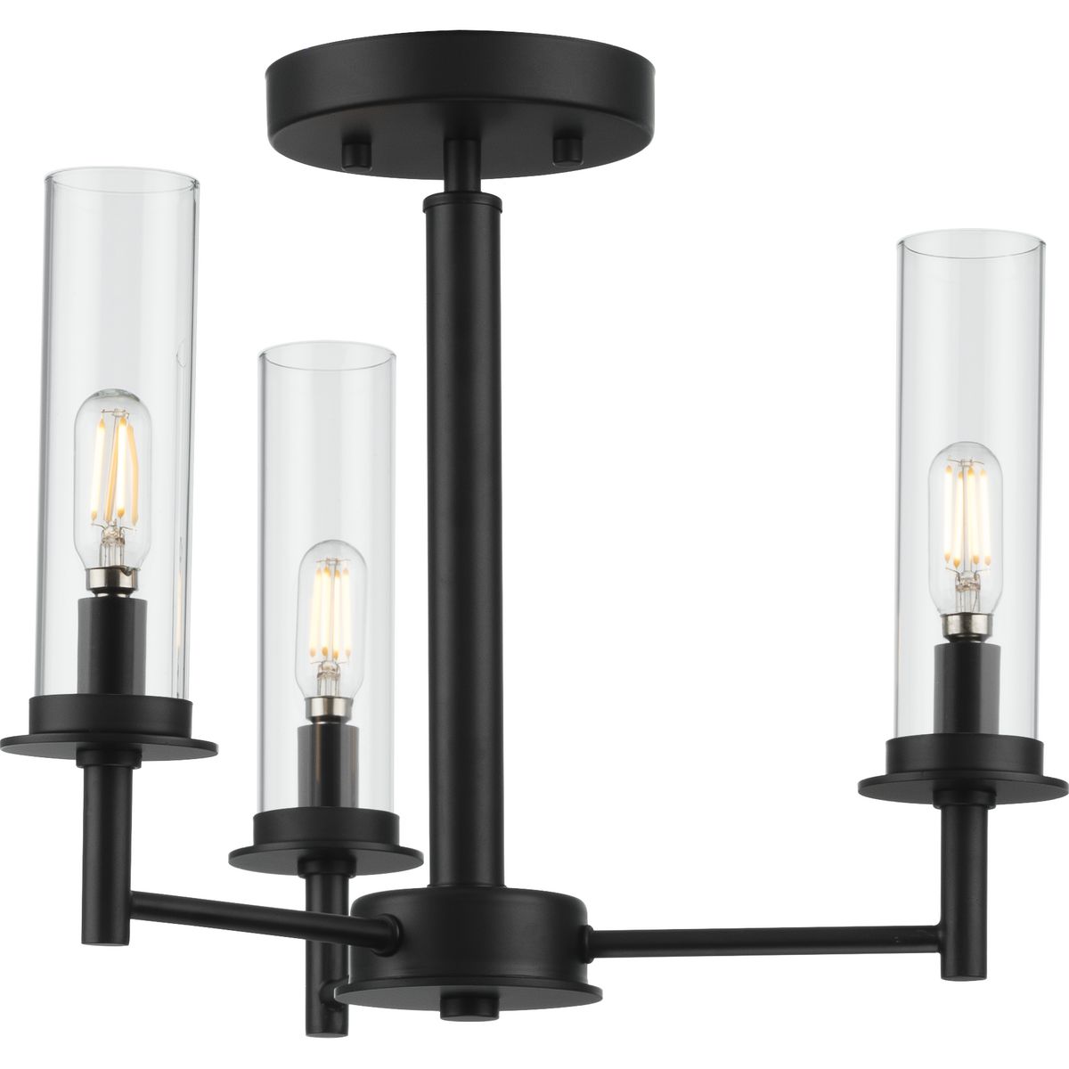 Progress Lighting Chandeliers Light - Kellwyn Collection Three-Light Matte Black and Clear Glass Transitional Style Convertible Semi-Flush Ceiling or Hanging Pendant Light - Model P400250-031